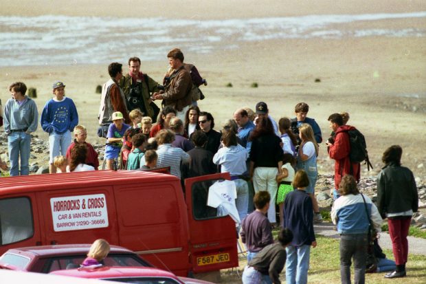 The rock star 'Bono' on the beach at Seascale protesting about Sellafield with Greenpeace