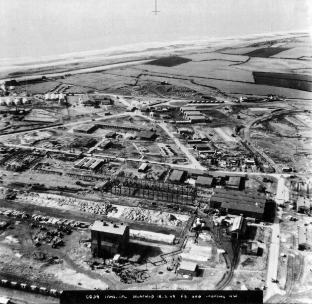 A black and white picture of the sellafield site when the MOD owned it